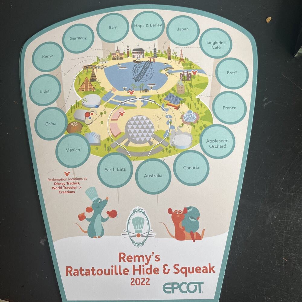 Disney Parks 2022 EPCOT Food Wine Festival Remy's Hide Squeak Scavenger Hunt Map